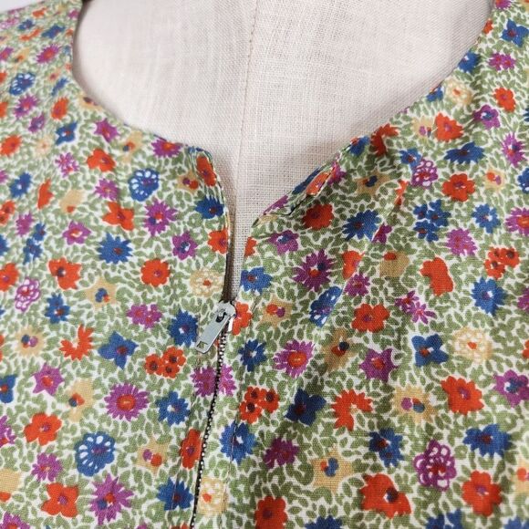 VTG 70's Sue Sherry Green Floral Retro House Coat Shift Dress Sz M - Picture 4 of 10